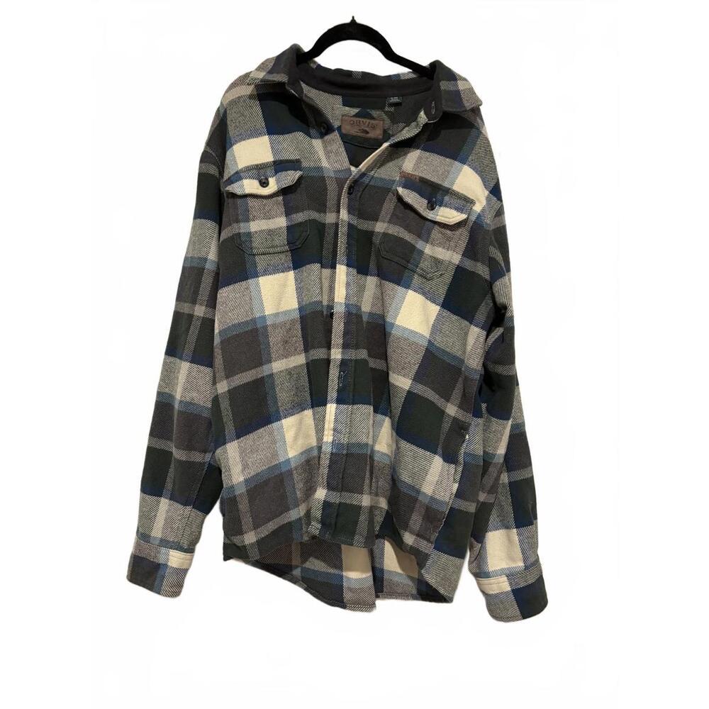 Men's Orvis flannel outdoor shirt/jacket sz XL blue and grey #997